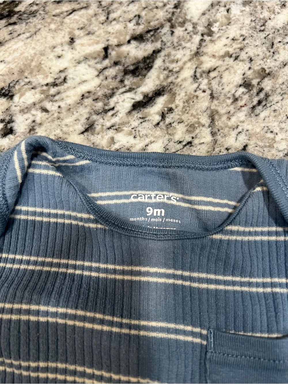 Carter’s Blue Ribbed Stripe 2-Piece Outfit Set | Pocket Bodysuit & Leggings | 9M